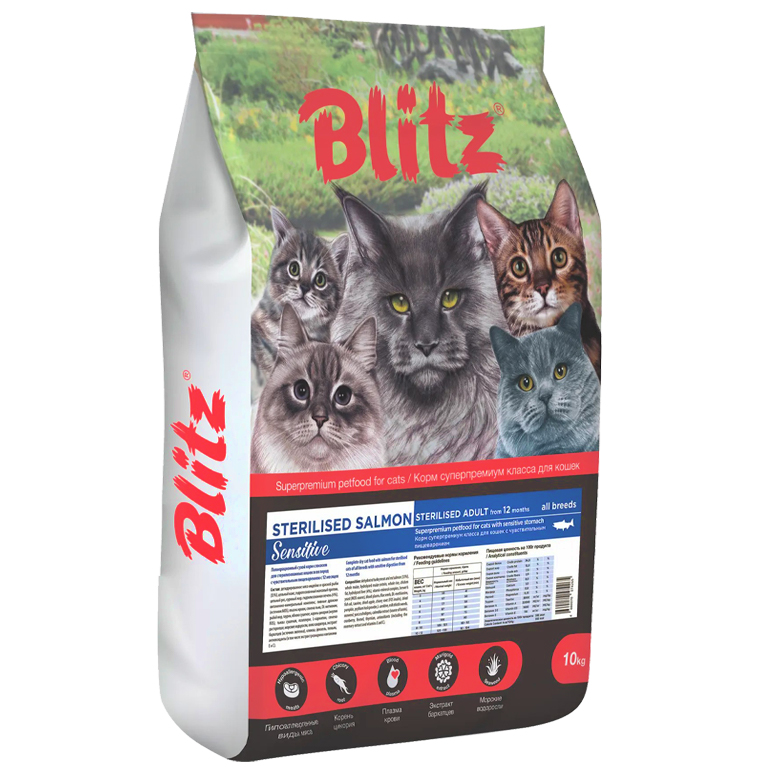 Blitz Sensitive Salmon Adult Sterilised Cats Сухой корм для стерилизованных кошек Лосось